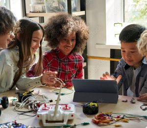 kids busy with learning technology