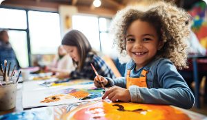 baby girl smiling and busy with an activity